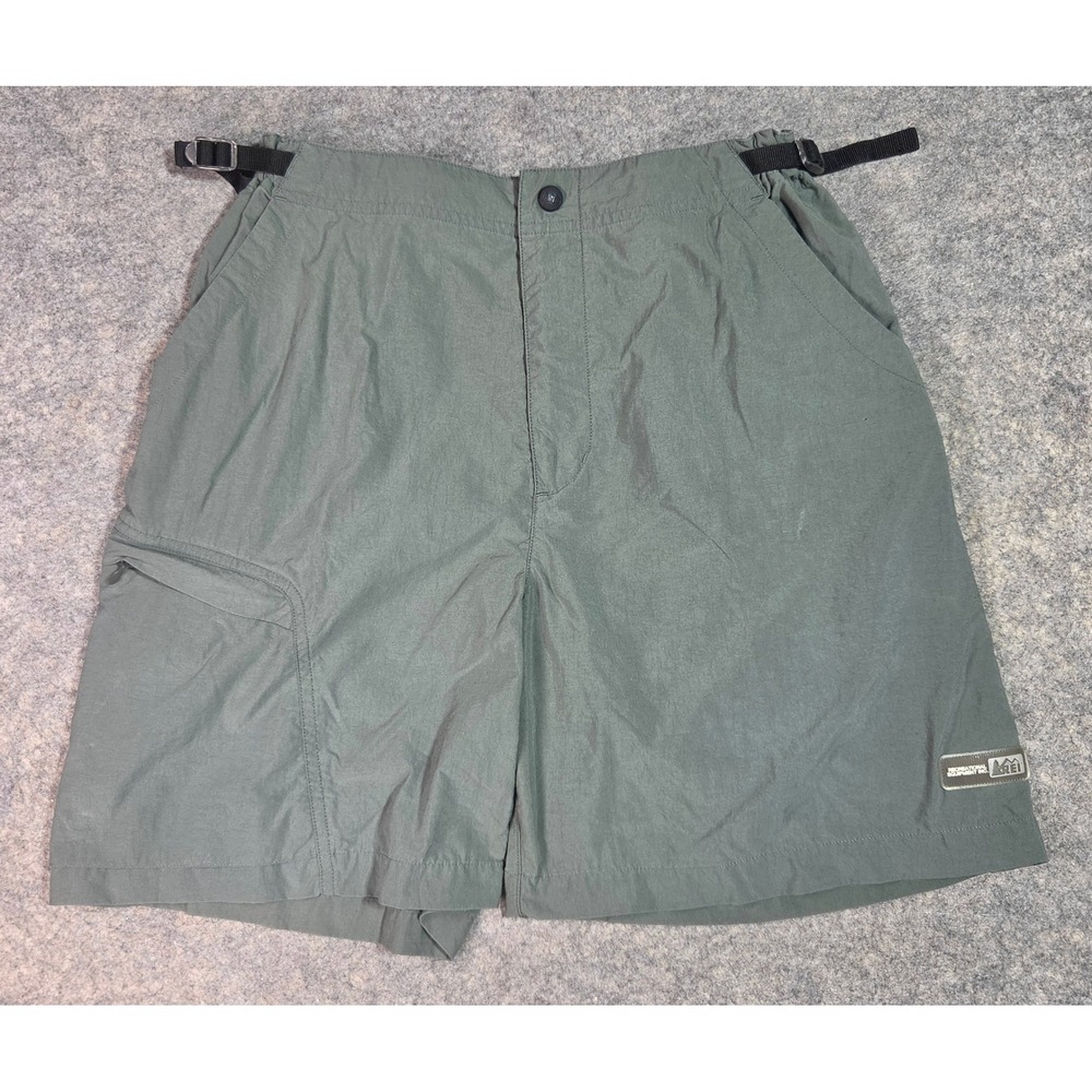REI Womens Medium Green Nylon Hiking Shorts Cinch Waist Outdoor Cargo Pockets